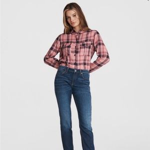 NEW Rag & Bone Quinn Cotton Cropped Shirt Pink Size XS NWT